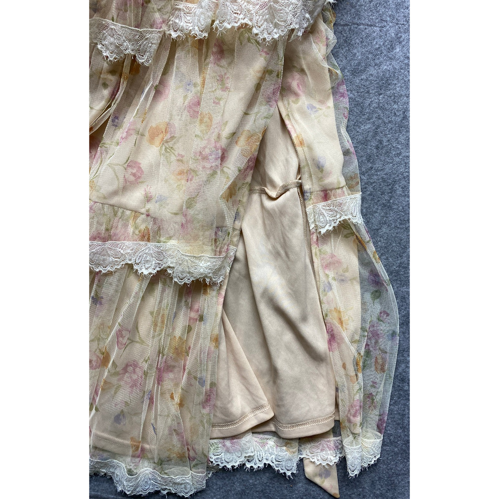 Lulus Dress Womens Small Cream Floral Lace Tiered Midi Ruffle Romantic Fairy - Picture 16 of 16